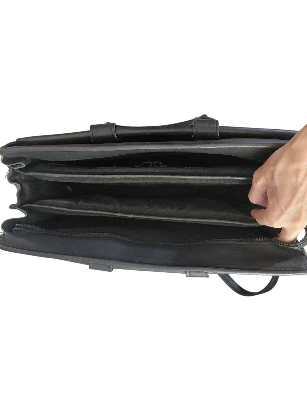 Jack George Men's Vintage Black Leather Briefcase Computer Bag   With Strap